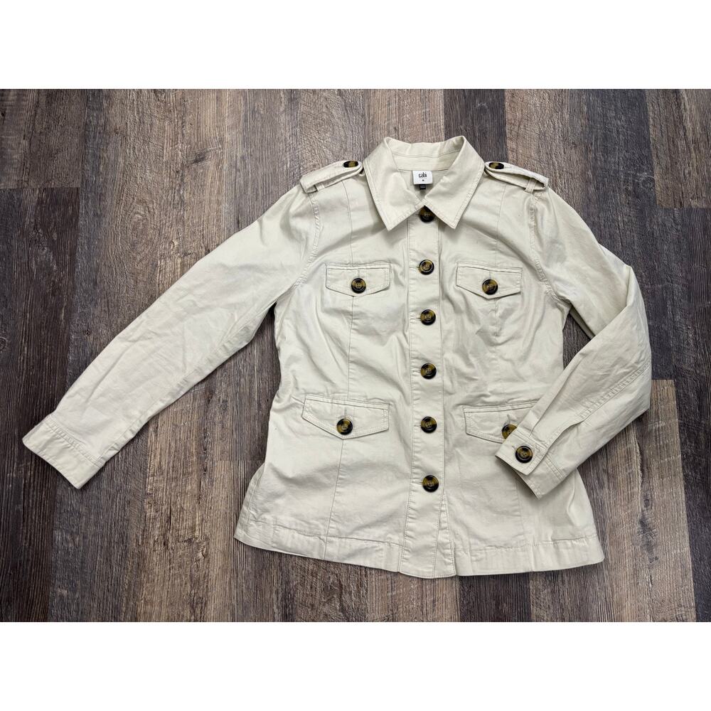 Cabi Utility Jacket Womens Medium Cream Beige Military Safari Button Up Coat‎